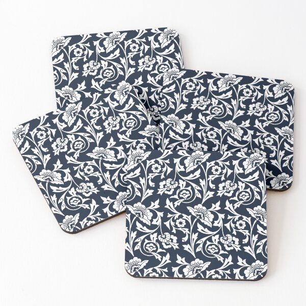 Item preview, White on Dark Blue Art Nouveau Seamless Pattern designed and sold by MadfishDesigns.