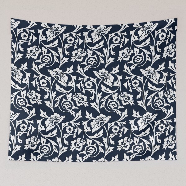 Item preview, White on Dark Blue Art Nouveau Seamless Pattern designed and sold by MadfishDesigns.