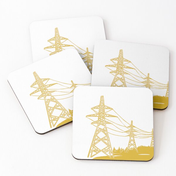 Item preview, Yellow Electricity Pylons Linocut Print. designed and sold by Maddy Bennett.