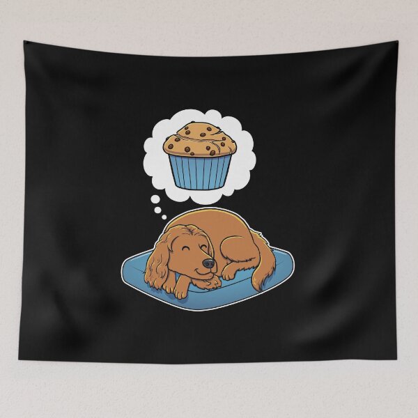 Item preview, English Cocker Spaniel dreaming about Chocolate Chip Muffins designed and sold by DoggieDelights.