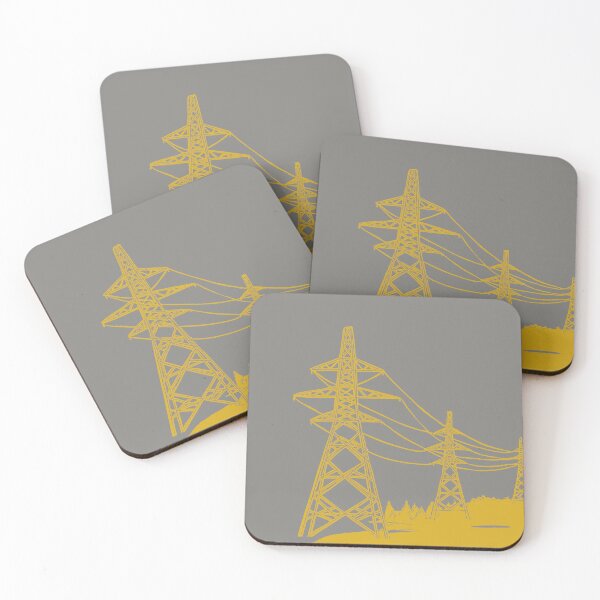 Item preview, Mustard and Grey Electricity Pylons Linocut Print. designed and sold by Maddy Bennett.