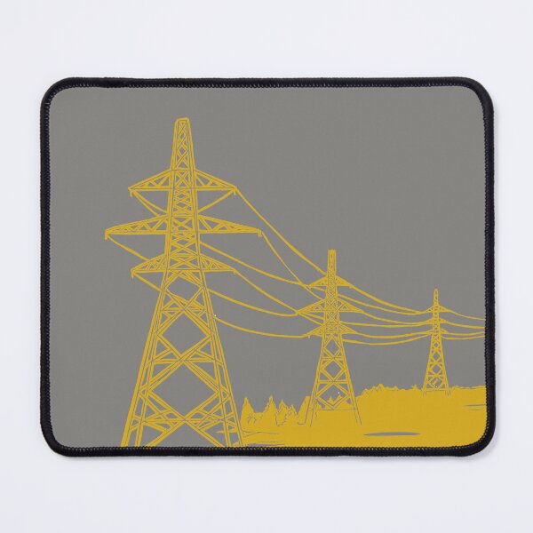 Item preview, Mustard and Grey Electricity Pylons Linocut Print. designed and sold by Maddy Bennett.