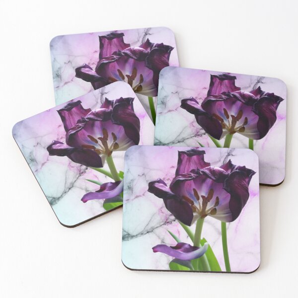 Item preview, Magenta purple tulip in abscission (dropping its petals) | marbled cyan turquoise blue pink black designed and sold by DigitalEurydice.