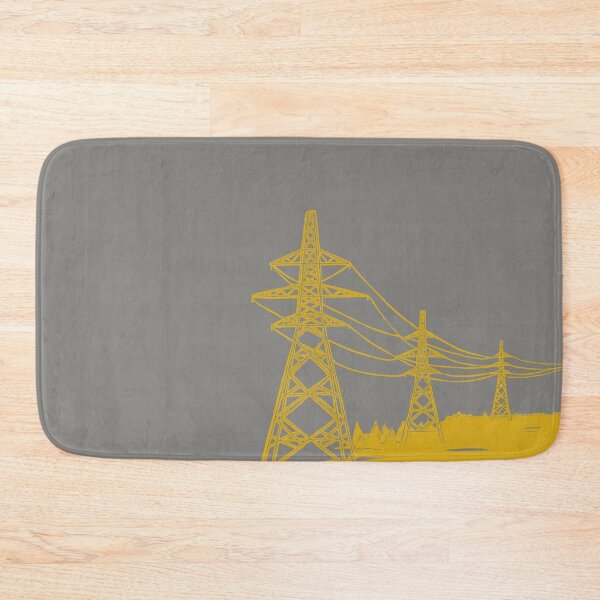 Item preview, Mustard and Grey Electricity Pylons Linocut Print. designed and sold by Maddy Bennett.