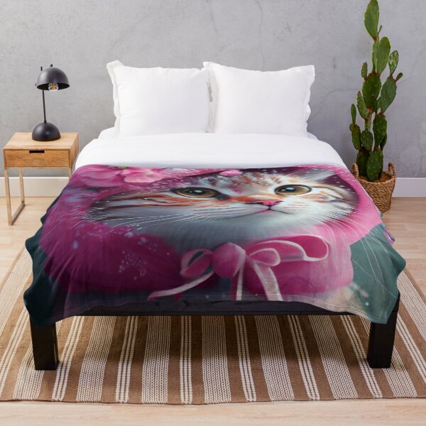 Item preview, Adorable Kitty wearing a pink floral hat standing in the snow designed and sold by Dreamsinpastel.