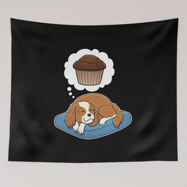 Aperçu de l'œuvre Cavalier King Charles Spaniel dreaming about Chocolate Muffins créée et vendue par DoggieDelights.