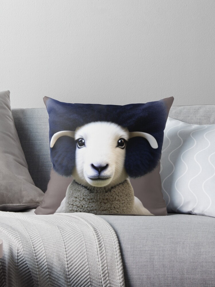 SHEEP WITH AFRO AND TURTLE NECK SWEATER Pillow