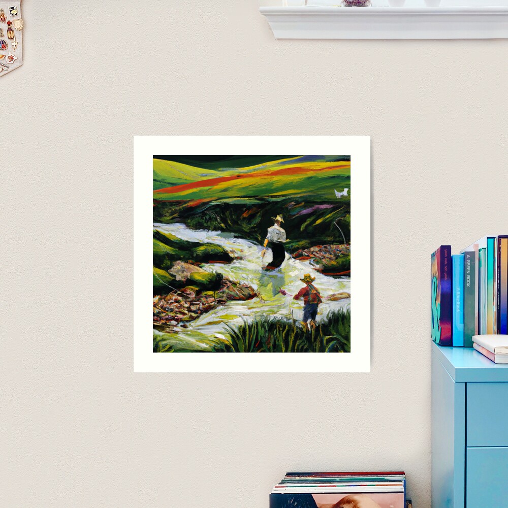 The Fly Fisherman With His Loyal Friend | Framed Art Print