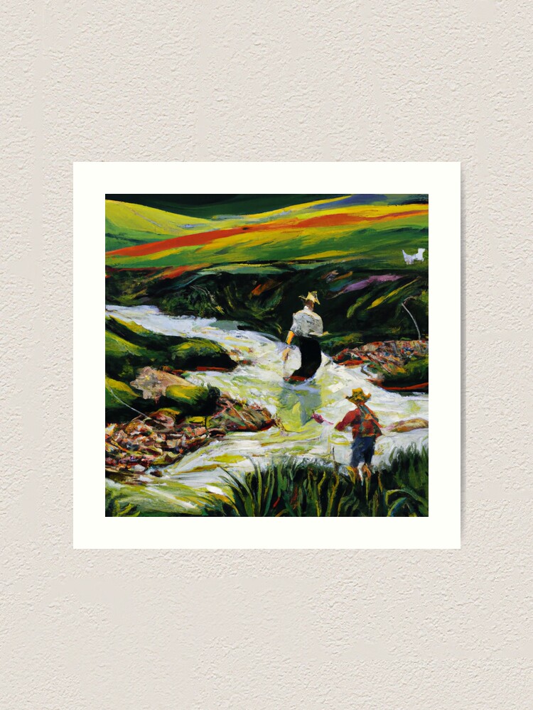 Fly Fishing Oil Painting Art Print for Sale by GrizzlyMountain
