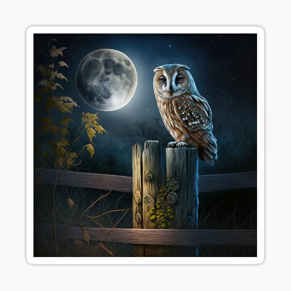 Owl under a full moon Sticker