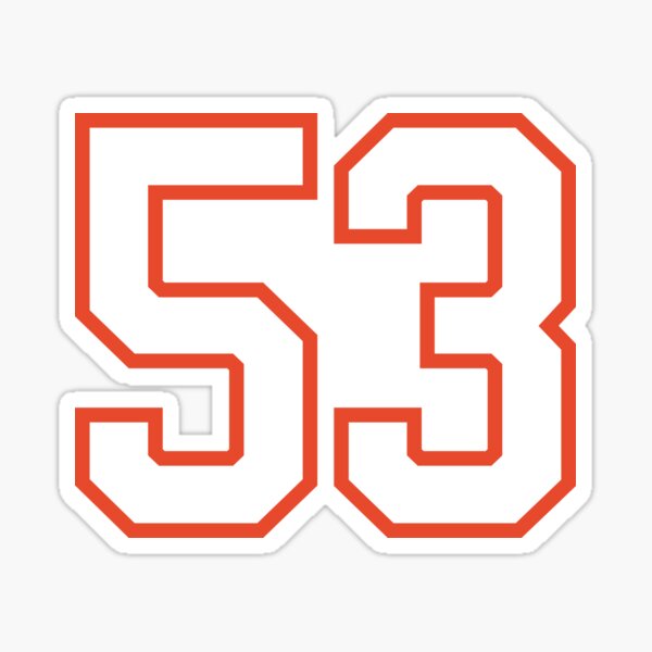 Vista previa del artículo con la obra «Deportes número 53, color naranja blanco suerte deporte cincuenta y tres», diseñado y vendido por ArtIsParty.