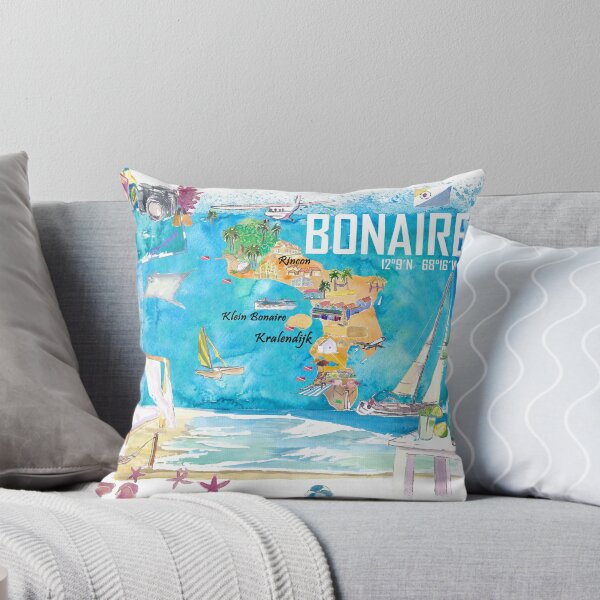Aperçu de l'œuvre Carte touristique illustrée des îles des Caraïbes des Antilles néerlandaises de Bonaire avec les points forts touristiques créée et vendue par artshop77.