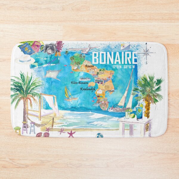 Item preview, Bonaire Dutch Antilles Caribbean Island Illustrated Travel Map with Tourist Highlights designed and sold by artshop77.