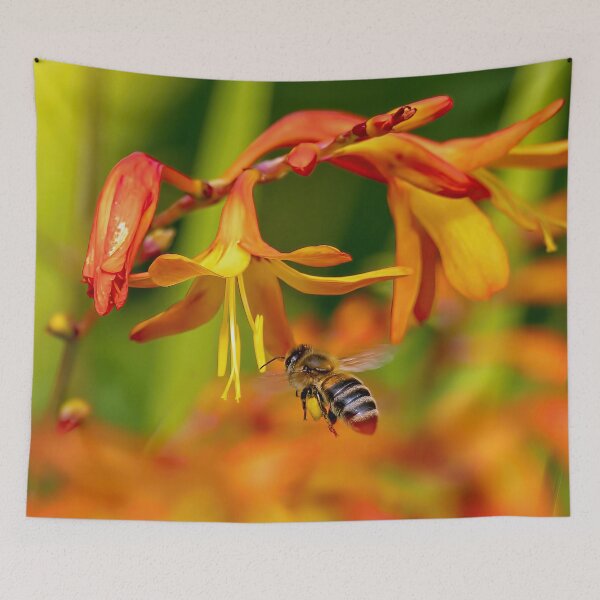 Item preview, Bee with orange flowers designed and sold by Mart R Porter Nature.
