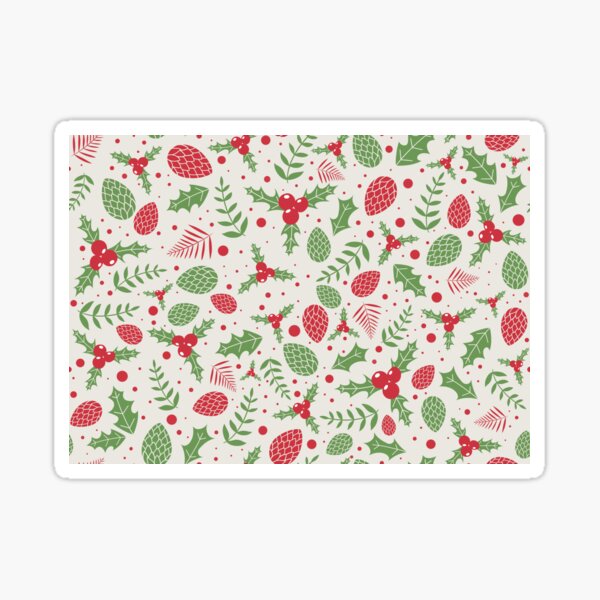 Red and Green Christmas Pinecone and Mistletoe Pattern. Sticker
