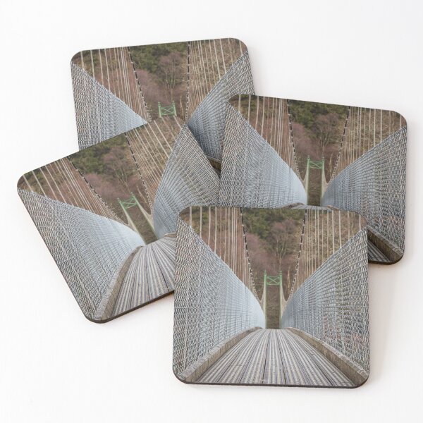 Item preview, View across a wooden suspension bridge leading into a forest woodland in scotland designed and sold by SnapTPhotograph.