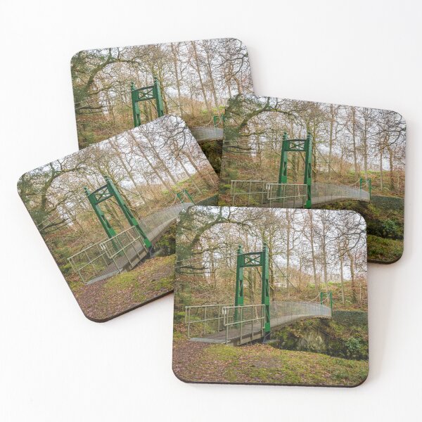 Item preview, Green suspension bridge in a forest over a deep gorge and river at Kendoon Power Station, Dundeugh, Scotland designed and sold by SnapTPhotograph.