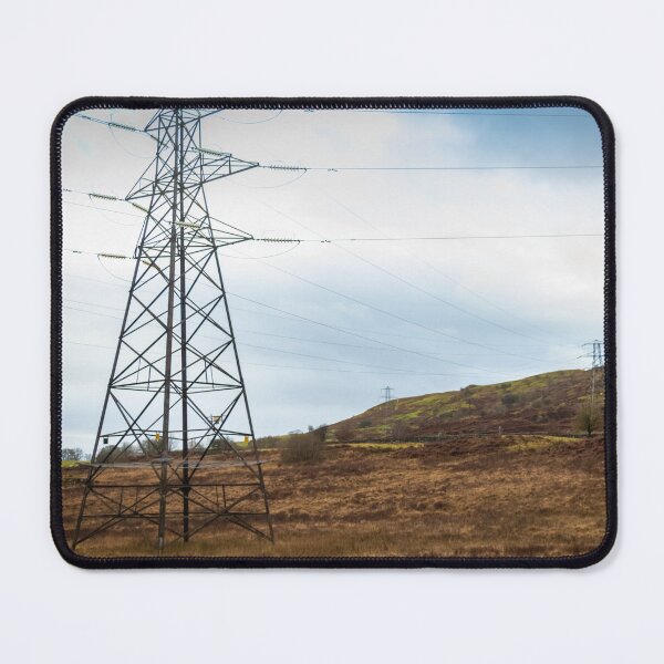 Item preview, Electricity pylons in a field on a cloudy day in winter at Kendoon Power Station, Galloway Hydro Electric Scheme, Scotland designed and sold by SnapTPhotograph.