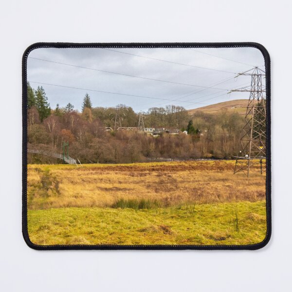 Item preview, Electricity pylons in a field on a cloudy day in winter at Kendoon Power Station, Galloway Hydro Electric Scheme, Scotland designed and sold by SnapTPhotograph.