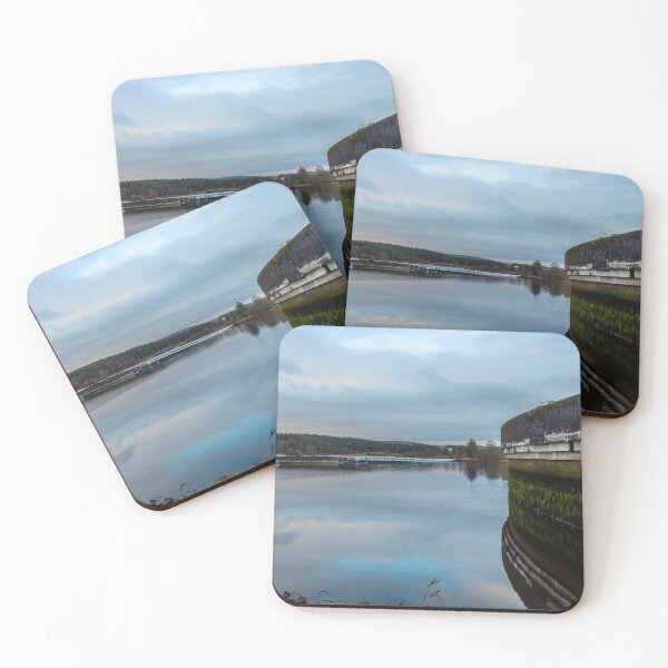Item preview, Deugh Dam and fish farm at Kendoon Loch, at sunset in winter near Carsphairn, Dumfries and Galloway, Scotland designed and sold by SnapTPhotograph.