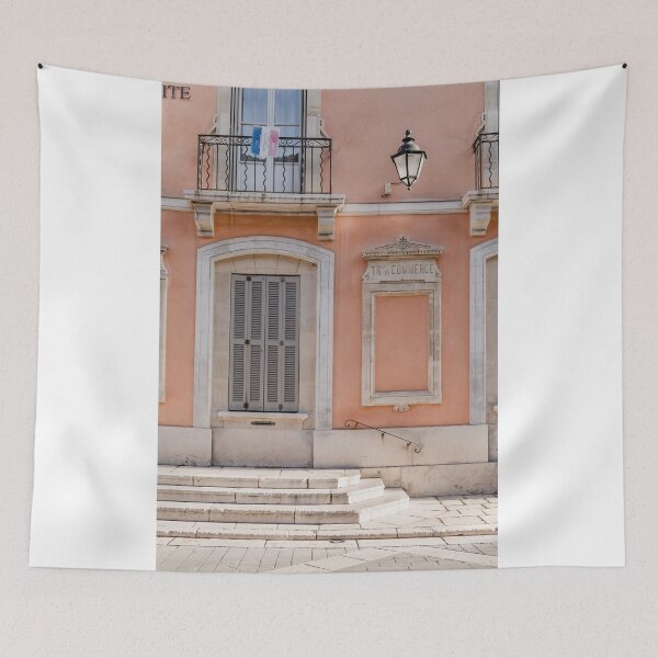 Item preview, White door peach building Saint-Tropez France | Pastel Colors | Fine art Travel Photography designed and sold by AmberdenOudsten.