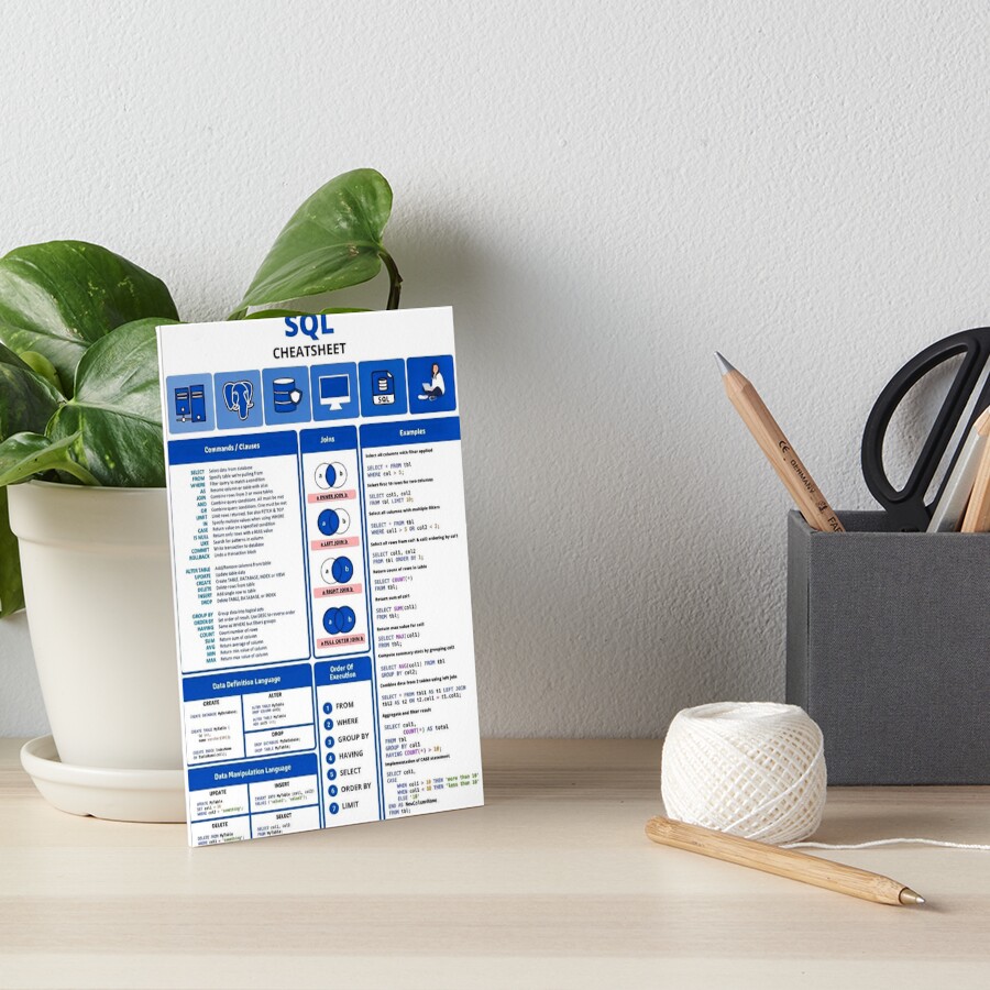"SQL cheat sheet " Art Board Print for Sale by Work2art | Redbubble