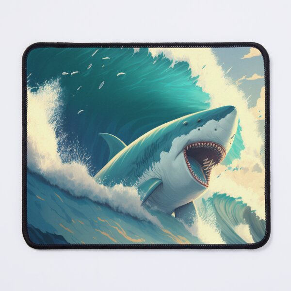 Item preview, The Great White Shark With Big Waves In The Ocean Anime Cartoon T-Shirt Wall Art designed and sold by mahdi ⭐⭐⭐⭐⭐.