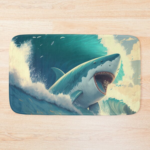 Item preview, The Great White Shark With Big Waves In The Ocean Anime Cartoon T-Shirt Wall Art designed and sold by mahdi ⭐⭐⭐⭐⭐.