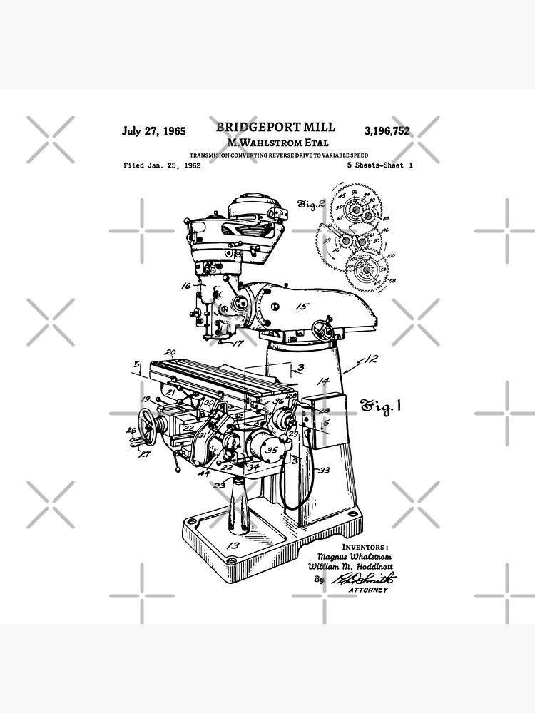 Disover Old Bridgeport Mill Machine Patent 1962 cnc machinist gift Premium Matte Vertical Poster