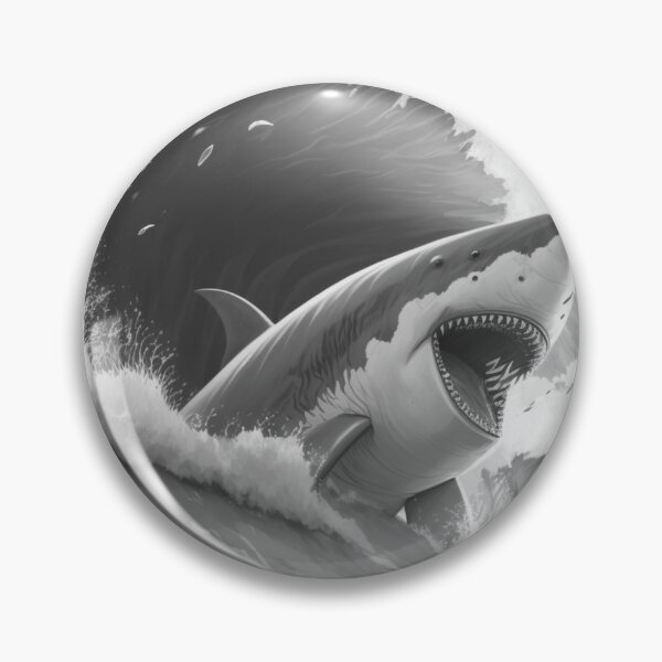 Item preview,  Great White Shark With Big Waves In The Ocean Black And White Anime Cartoon T-Shirt Wall Art designed and sold by mahdi ⭐⭐⭐⭐⭐.