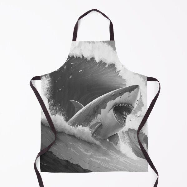 Item preview, Great White Shark With Big Waves In The Ocean Black And White Anime Cartoon T-Shirt Wall Art designed and sold by mahdi ⭐⭐⭐⭐⭐.