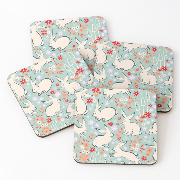 Item preview, Whimsical Spring Easter Rabbits in Nature 1. Teal with red and ivory accents  designed and sold by Dominiquevari.