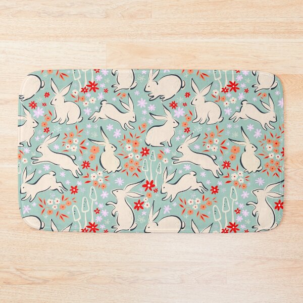Item preview, Whimsical Spring Easter Rabbits in Nature 1. Teal with red and ivory accents  designed and sold by Dominiquevari.