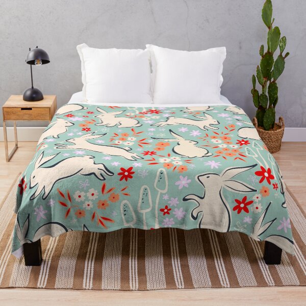 Item preview, Whimsical Spring Easter Rabbits in Nature 1. Teal with red and ivory accents designed and sold by Dominiquevari.