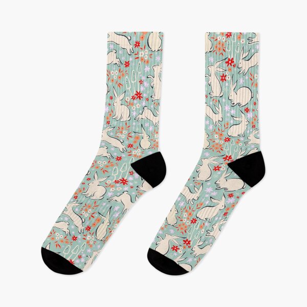 Item preview, Whimsical Spring Easter Rabbits in Nature 1. Teal with red and ivory accents  designed and sold by Dominiquevari.