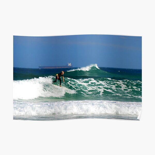 Surf, Waves and Coal Ships - Redhead Beach NSW Poster
