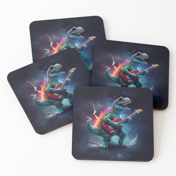 Item preview, Dinosaur playing electric guitar in space designed and sold by Fresh Clothes.