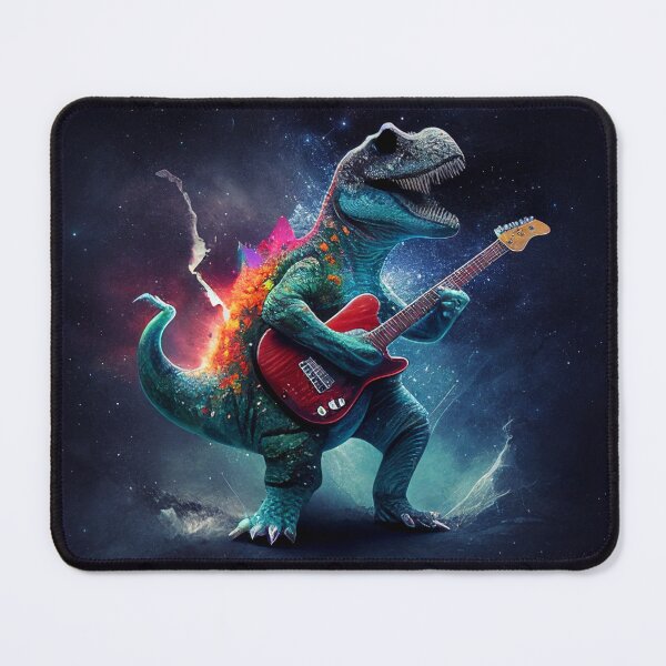 Item preview, Dinosaur playing electric guitar in space designed and sold by Fresh Clothes.