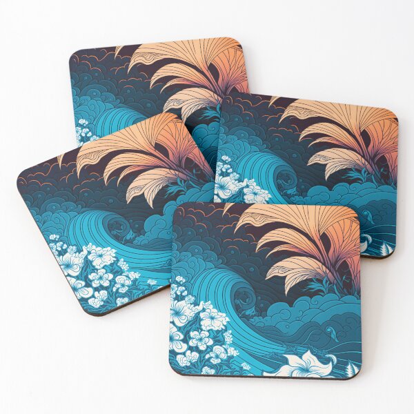 Item preview, Classic Wave and Flowers Pattern | Caribbean Flowers | Jamaican Flower Pattern | Flower Power | Acid Wash Flower Pattern | high resolution designed and sold by Synthetic-Intel.