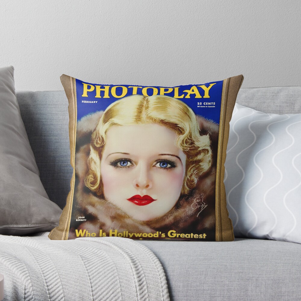 Joan Bennett Photoplay Magazine February Issue by Earl Christy - A Blonde Beauty Starlet 3 Joan Bennett Photoplay Magazine February Issue NSE by Earl Christy Remastered Vintage Art Xzendor7 Reproductions Throw Pillow