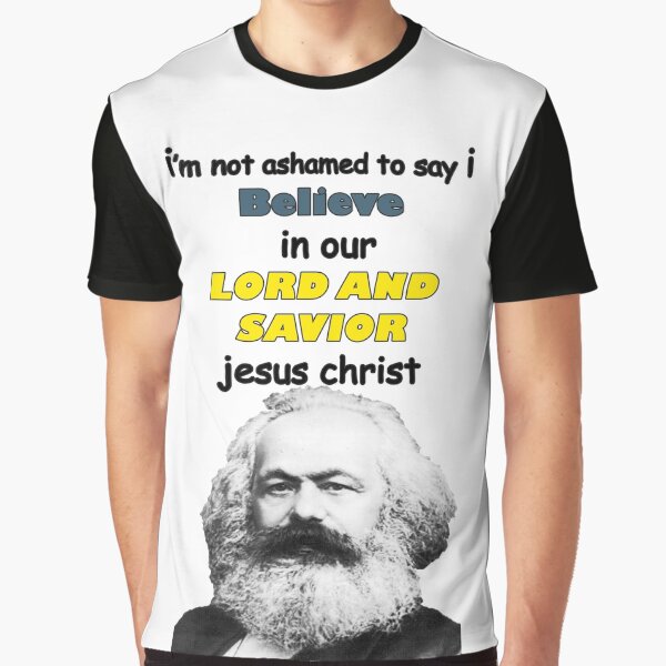Vista previa del artículo con la obra «Jesucristo nuestro señor y salvador karl marx», diseñado y vendido por CleverJane.