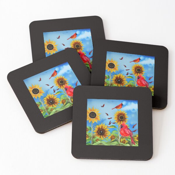 Item preview, SUNFLOWERS CARDINAL BIRDS designed and sold by starfishstuff.