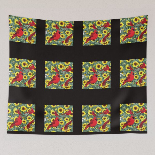 Item preview, SUNFLOWERS CARDINAL BIRDS designed and sold by starfishstuff.