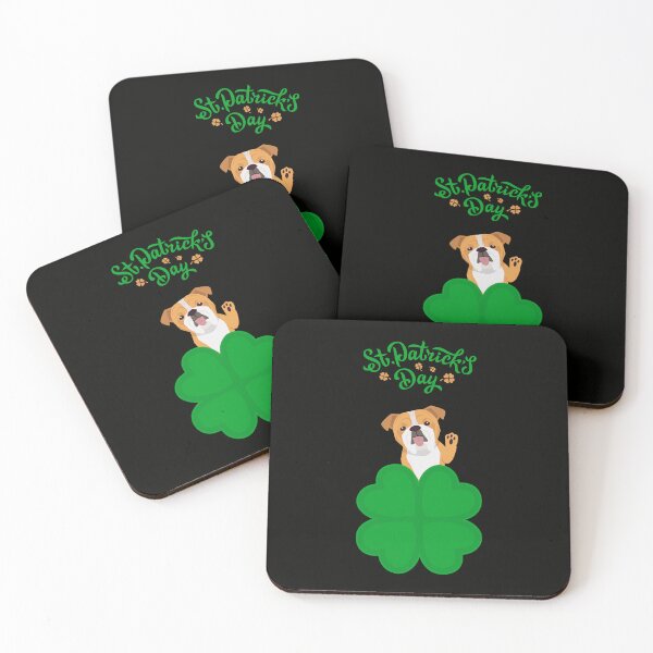 Item preview, English Bulldog Dog behind Cloverleaf with St. Patrick's Day Sign designed and sold by SeasonalDogs.