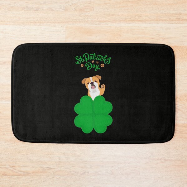 Item preview, English Bulldog Dog behind Cloverleaf with St. Patrick's Day Sign designed and sold by SeasonalDogs.