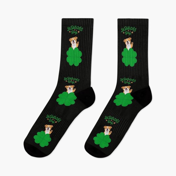 Item preview, English Bulldog Dog behind Cloverleaf with St. Patrick's Day Sign designed and sold by SeasonalDogs.