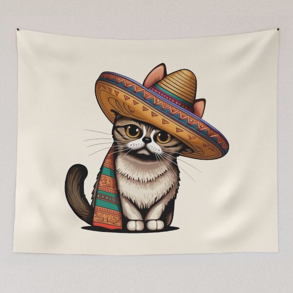 Item preview, colorful cat with a Mexican sombrero  designed and sold by ExplodedToons.