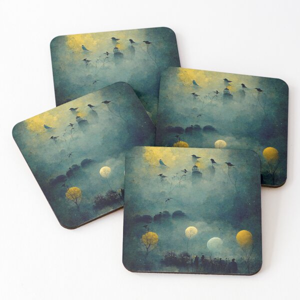 Item preview, A group of birds in surreal landscape of swamp and fog designed and sold by Michael Bollin.