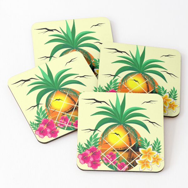 Item preview, Pineapple Tropical Sunset, Palm Tree and Flowers designed and sold by BluedarkArt.