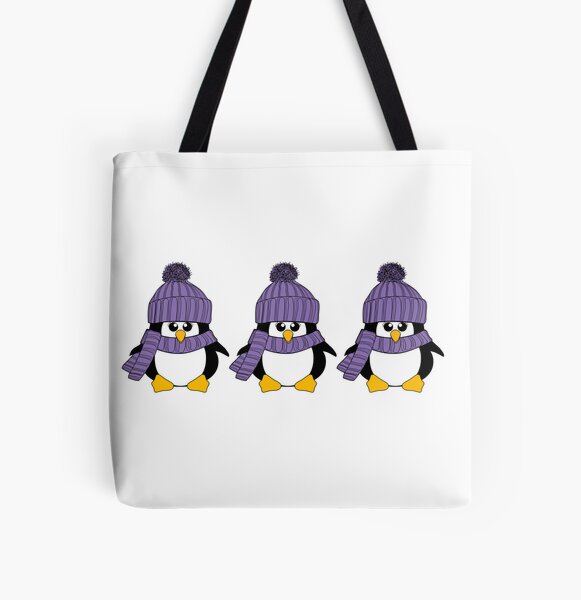 Three Perfect Purple Penguins All Over Print Tote Bag